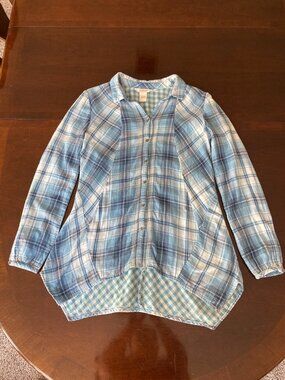 Sundance Women's Blue Plaid Cotton Button Down Shirt Long Sleeve Boho Size XS